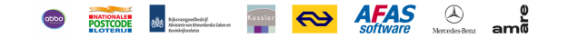 Logo's klanten Homij Networks: Goede Doelen Loterijen, Amare, Rijksvastgoedbedrijf, NS, Kessler Group, AFAS, Mercedes, Abbo